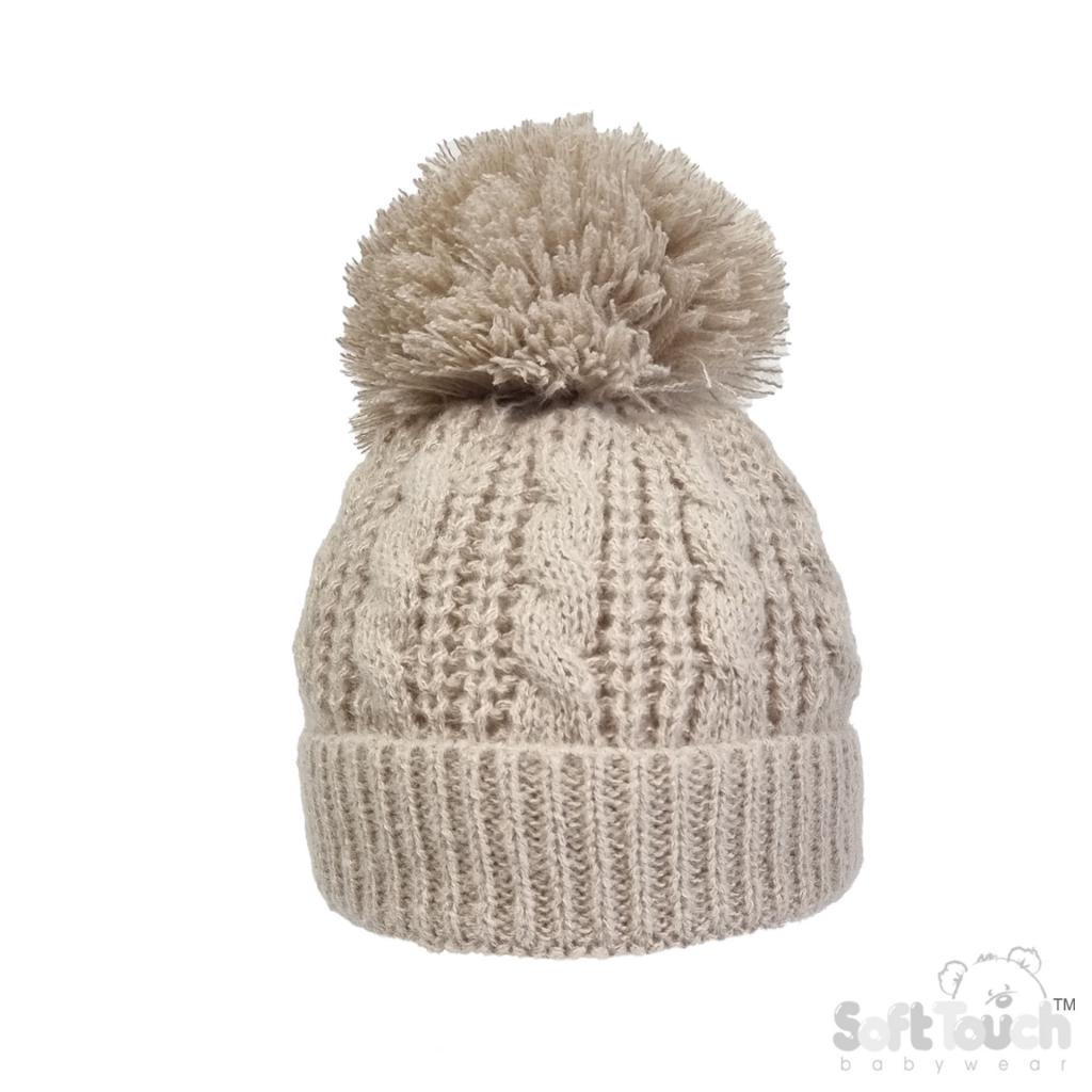 Soft Touch 4H16-BI 5023797315398 STH16-Bi Deluxe Cable Knit Pom Pom Hat (NB - 12m)