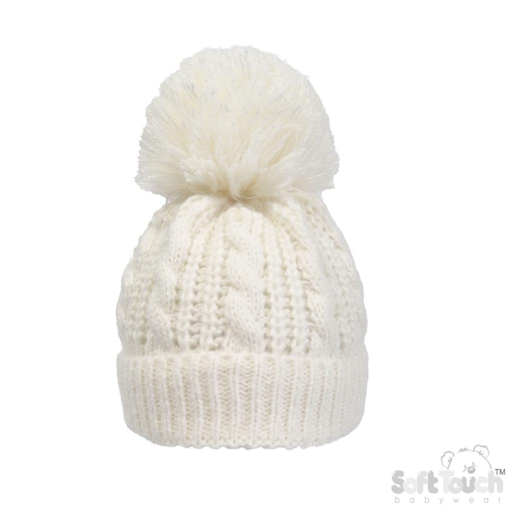 Soft Touch 4H16-C 5023797315404 STH16-Cr Deluxe Cable Knit Pom Pom Hat (NB - 12m)