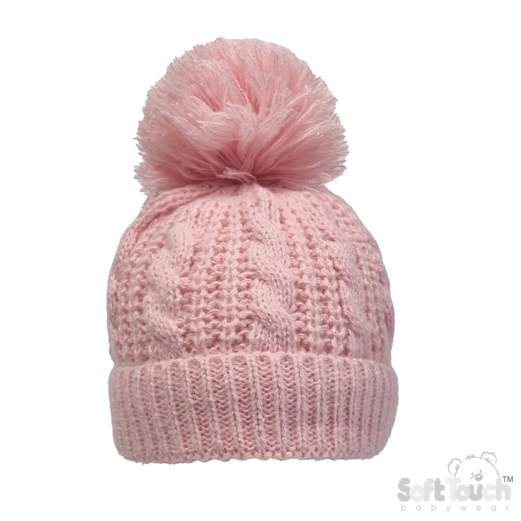 Soft Touch 4H16-DP 5023797315411 STH16-DP Deluxe Cable Knit Pom Pom Hat (NB - 12m)