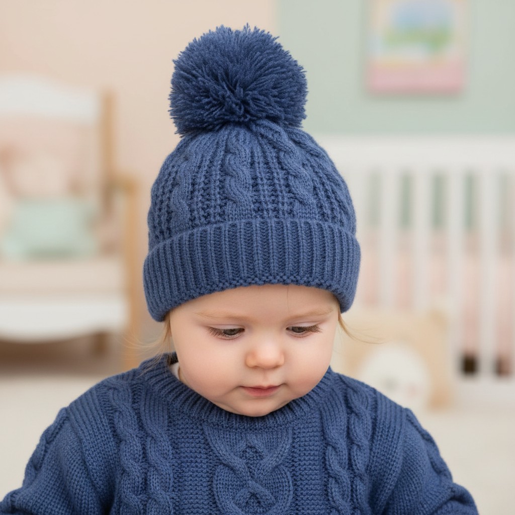 Soft Touch 4H16-SB 5023797315428 STH16-SB Deluxe Cable Knit Pom Pom Hat (NB - 12m)