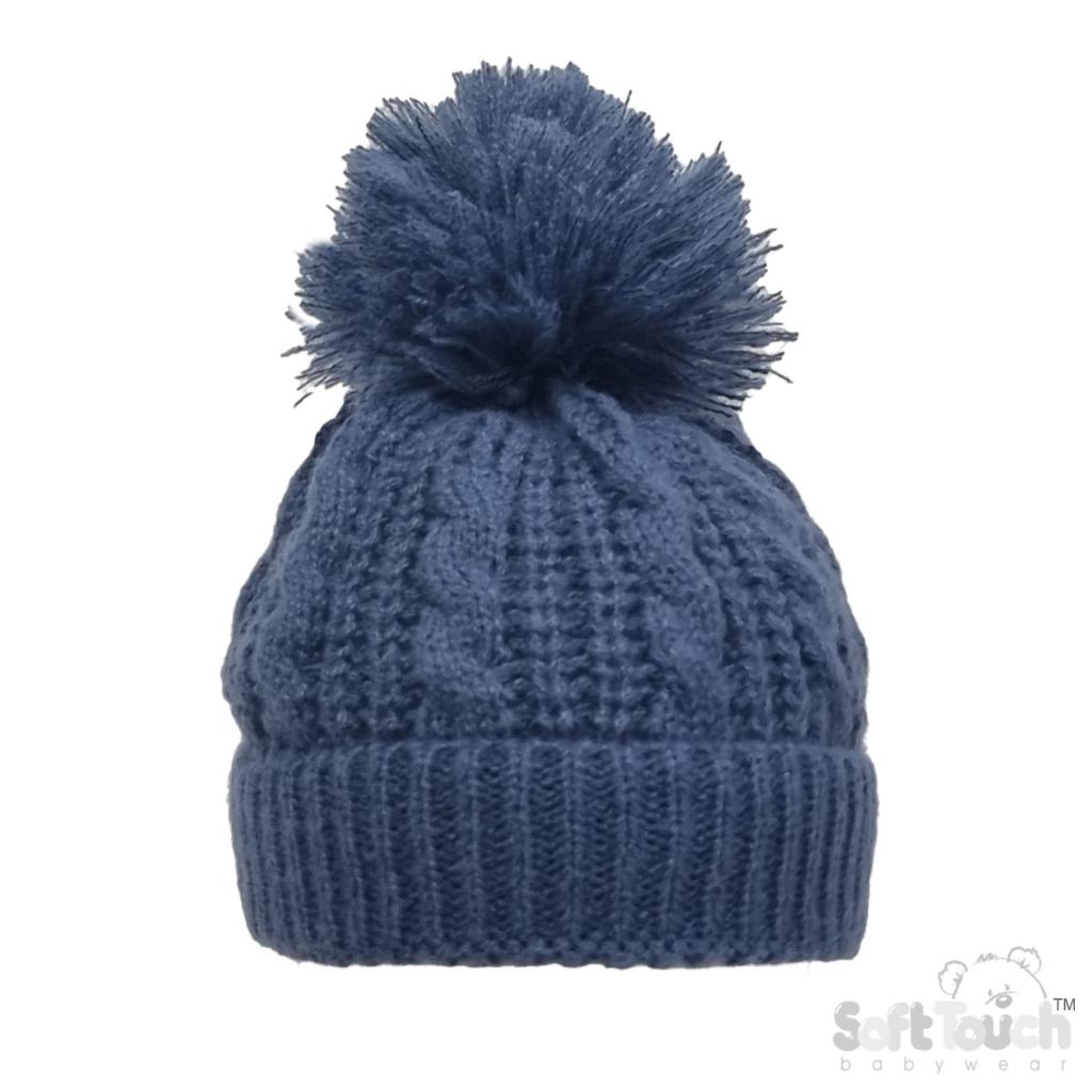 Soft Touch 4H16-SB 5023797315428 STH16-SB Deluxe Cable Knit Pom Pom Hat (NB - 12m)