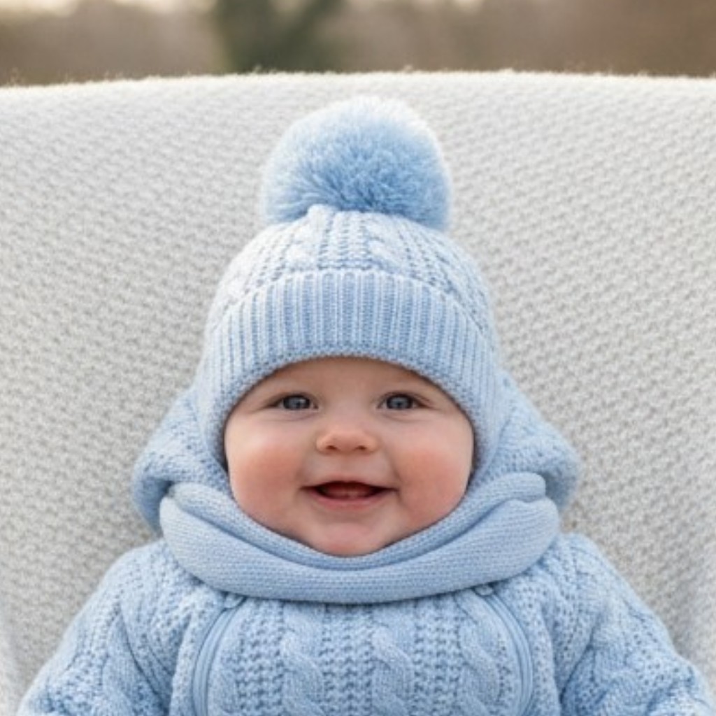Soft Touch 4H16-B 5023797315381 STH16B Deluxe Blue Cable Knit Pom Pom Hat (NB - 12m)