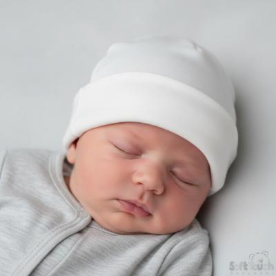 STH4-W-BP  Large Turnover White Infants Hats   (0-3 months)