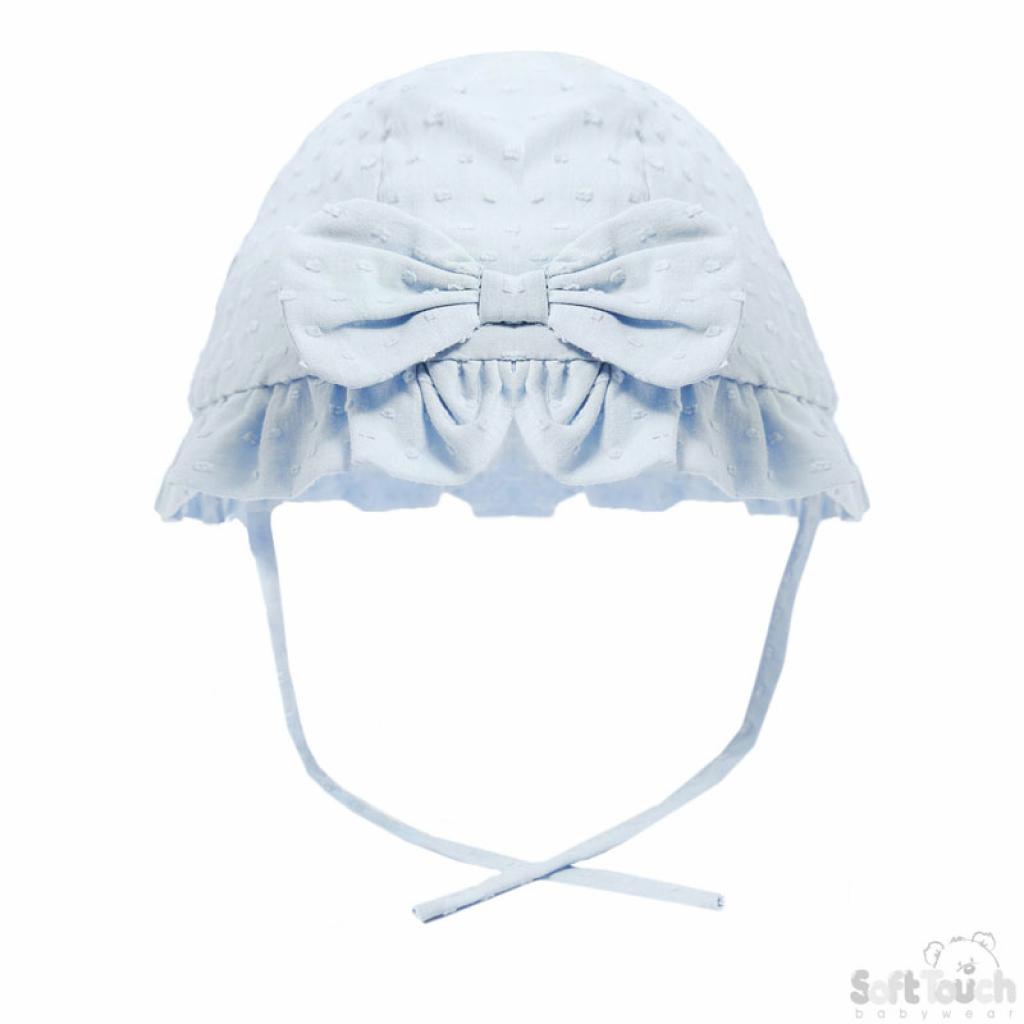 Soft Touch 4H44-B 5023797309304 STH44-B Blue Dotty Summer Hat With Bow (0-12 months)