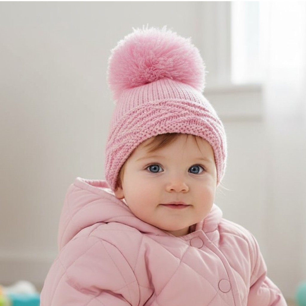 Soft Touch 4H468-p-sm 5023797306037 STH468-P-S  Pink Diamond Pom Pom Hats (Newborn-12 months)