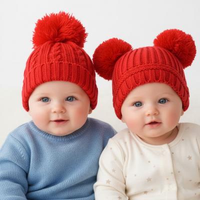 STH474-R-SM  Small Red Pom Pom hats  ( 0-12 months)