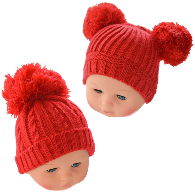 Soft Touch  5023797303005 STH474-R-SM Small Red Pom Pom hats ( 0-12 months)