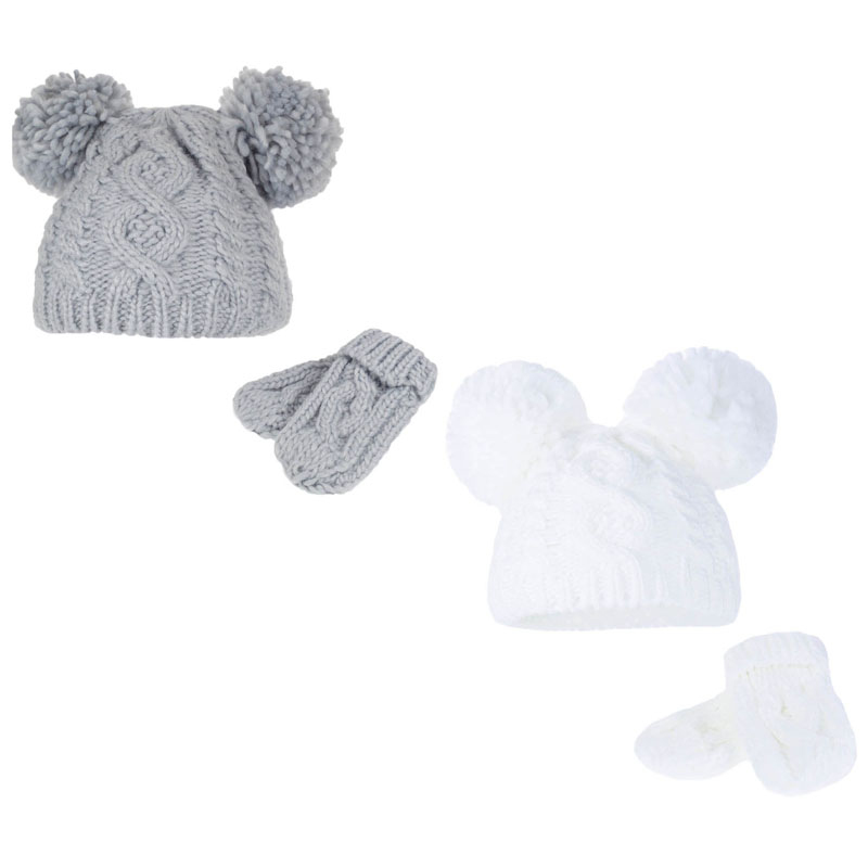 Soft Touch  5023797306068 STH482-GW-SM Heavy Knit Pom Pom Hat and Mittens ( 0-12 months)