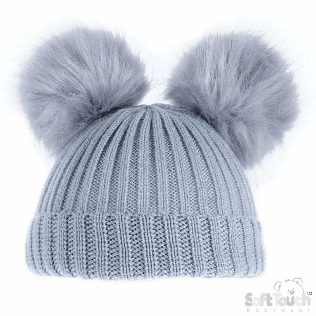 Soft Touch 4H506-g-sm 5023797305351 STH506-G-SM Double fur pom pom hat (NB-12 months)
