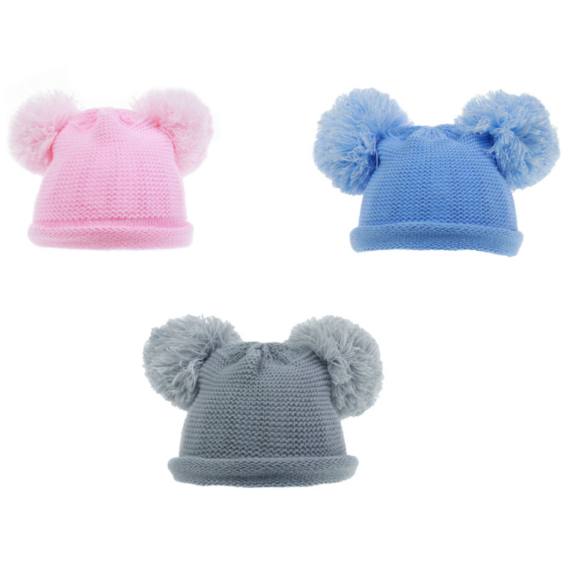 Soft Touch  5023797306129 STH510-SM Double pom pom  hat (NB-12 months)
