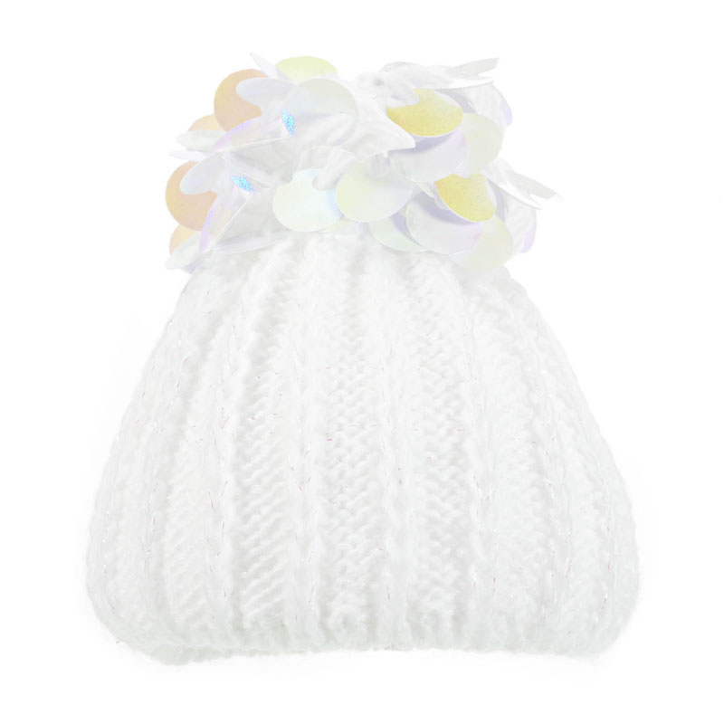 Soft Touch  5023797306013 STH606-W-SM Sequin pom pom hat (Nb-12 months)