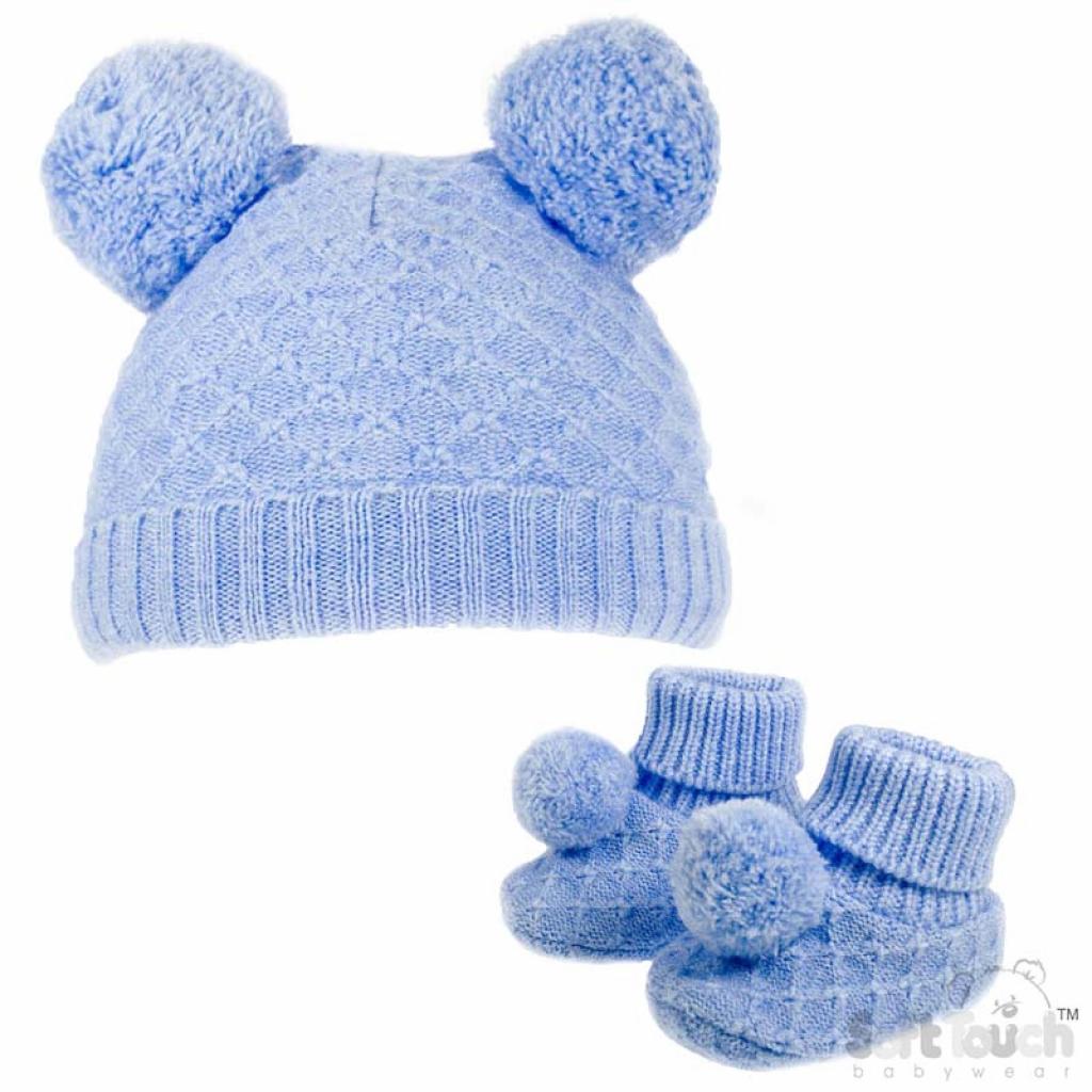 Soft Touch   STH610-BB Sky Pom Pom Hat & Bootee Set (Nb-12 months)