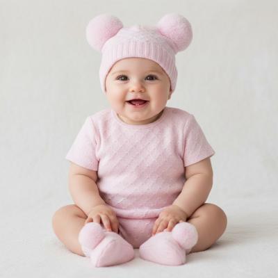 STH610-PSM  Pom Pom Hat and Bootee Set  (Nb-12 months)