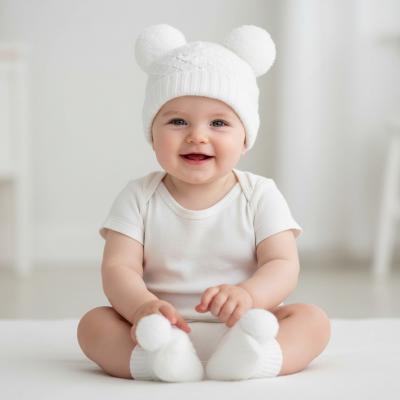 STH610-WSM  Pom Pom Hat and Bootee Set  (Nb-6 months)
