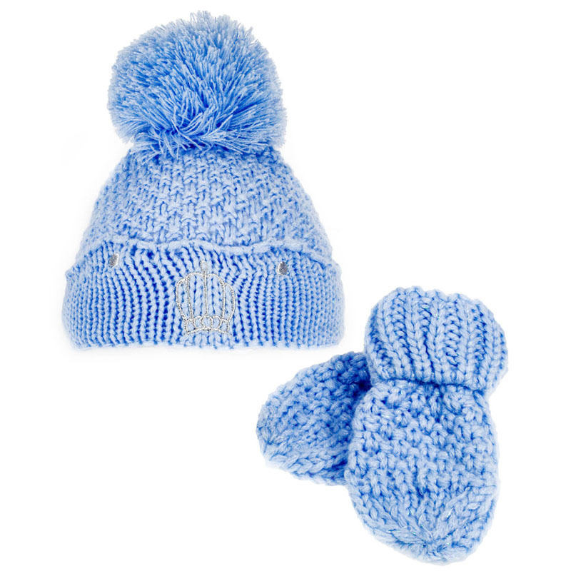 Soft Touch 5023797305887 STH614-B-SMo Pom Pom Hat and Mitten Set (Nb-12) ODDS