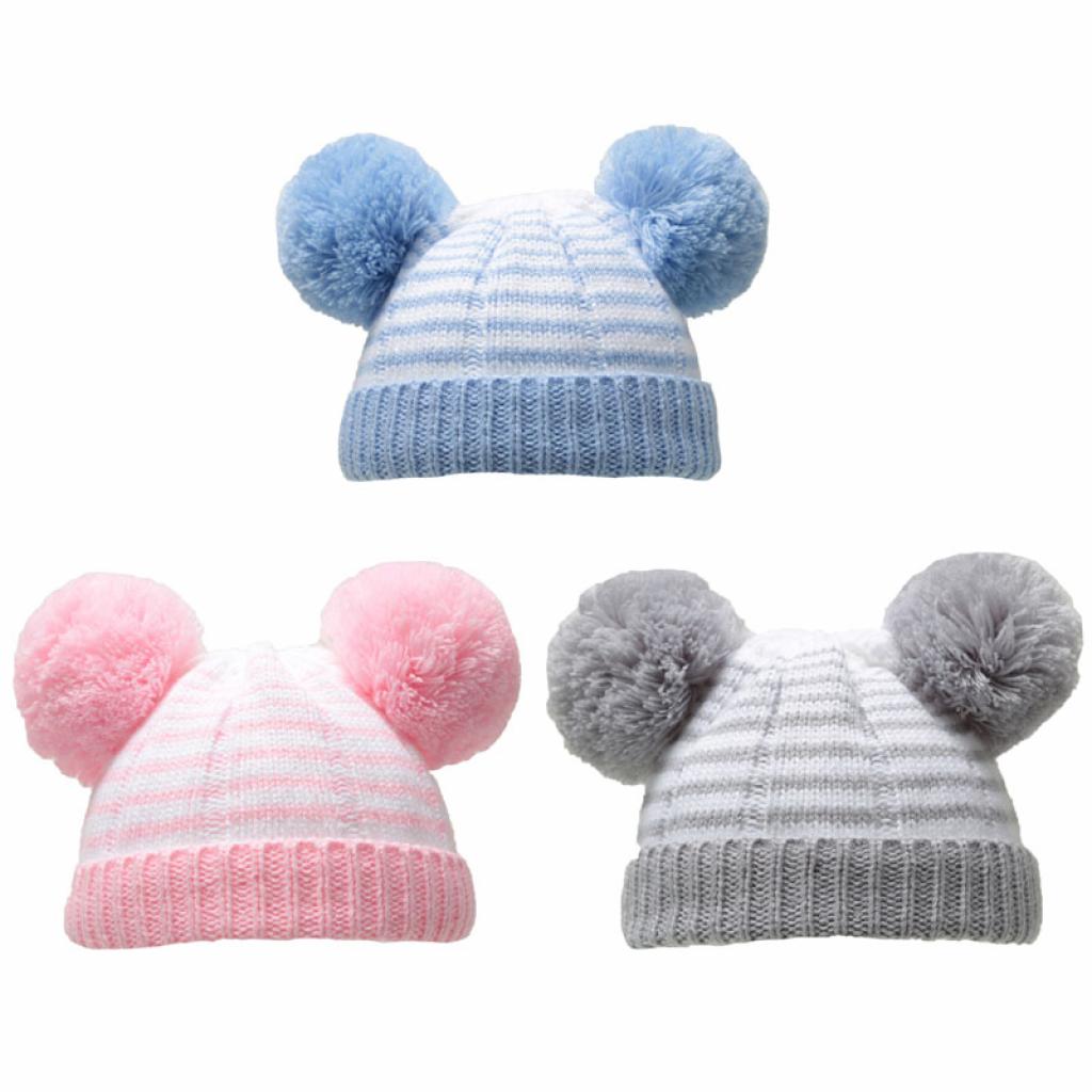 Soft Touch 4H620-SM 5023797307737 STH620-SM Striped Hat with Pom-Poms ( Newborn -6 months)