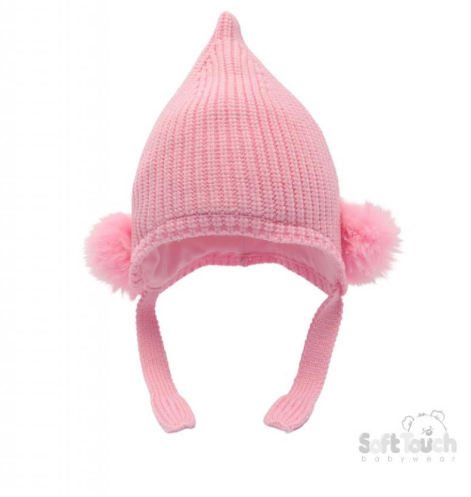 Soft Touch 4H642-P 5023797310379 STH642-P-SM Pink Chenille Hat with Poms (Newborn -12 months)