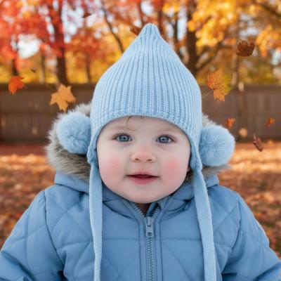 STH642B-SM   Chenille Hat with Poms  ( Newborn -12 months)
