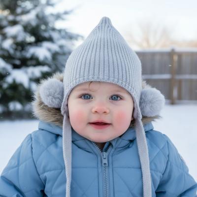 STH642G-SM   Chenille Hat with Poms  ( Newborn -12 months)
