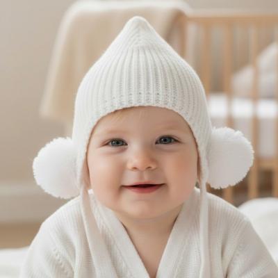 STH642W-SM   Chenille Hat with Poms  ( Newborn -12 months)