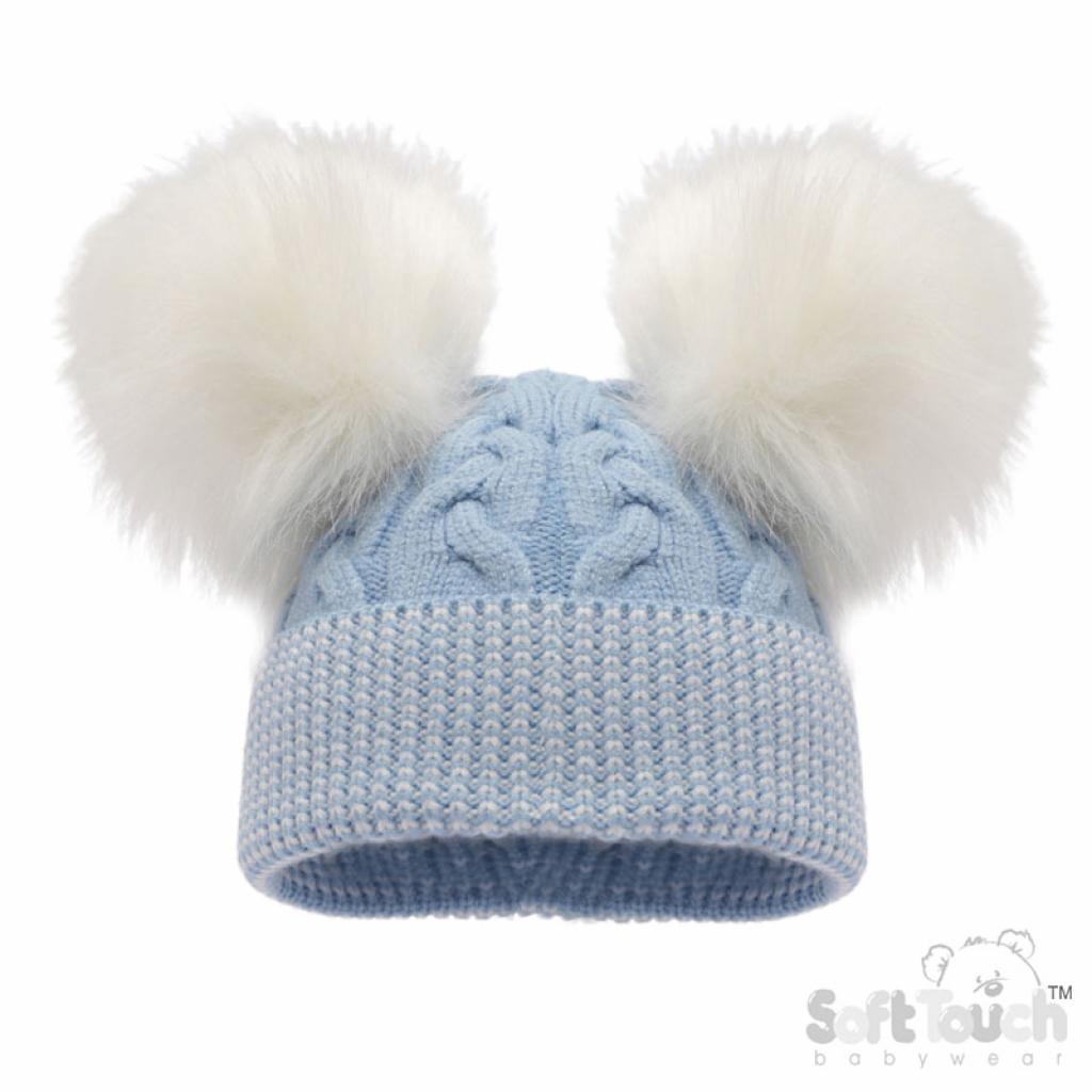 Soft Touch H646-B-SM 5023797311062 STH646-B-SM Hat with large Pom-Poms (Newborn - 12 months)
