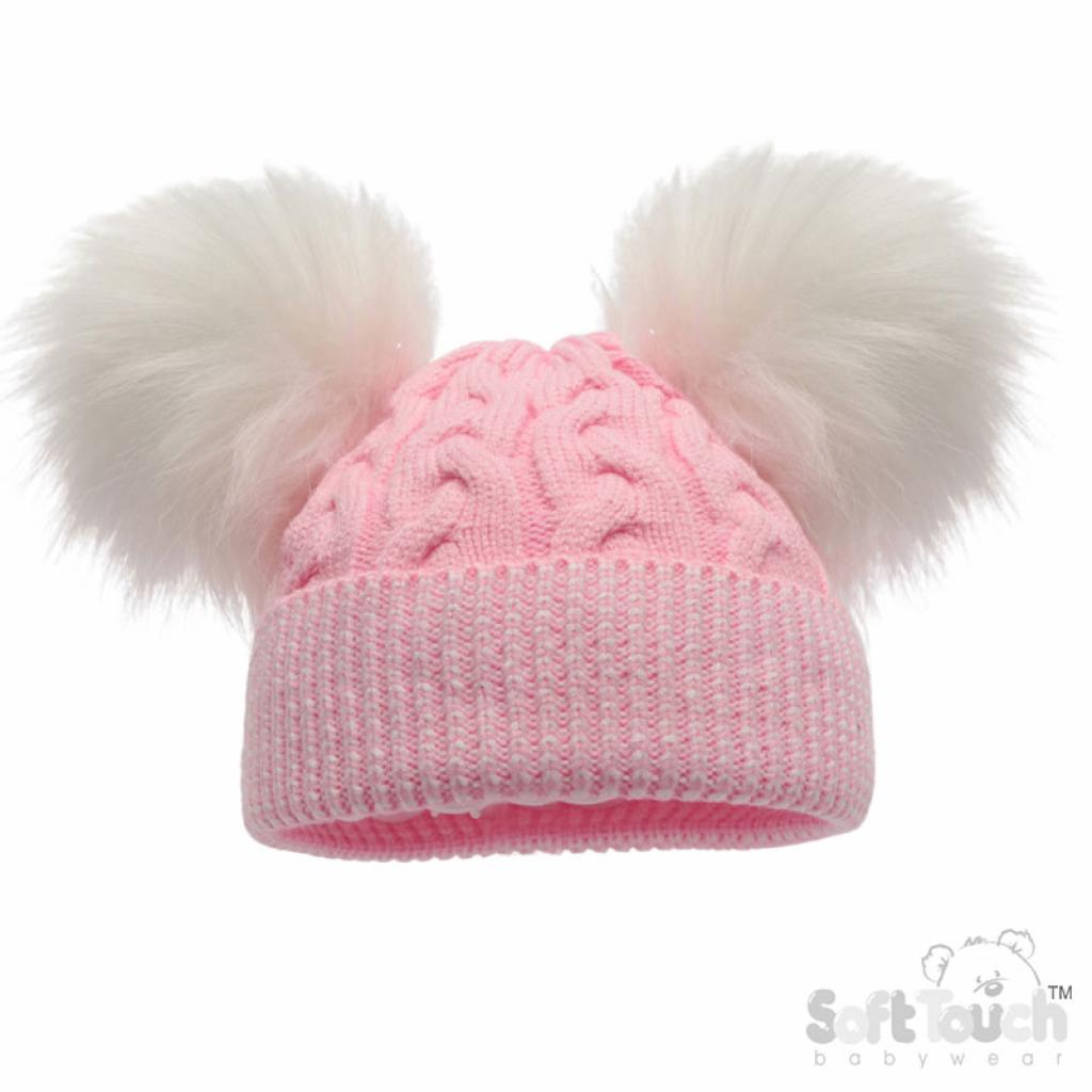 Soft Touch H646-P-SM 5023797311079 STH646-P-SM Pink Hat with large Pom-Poms (Newborn - 12 months)