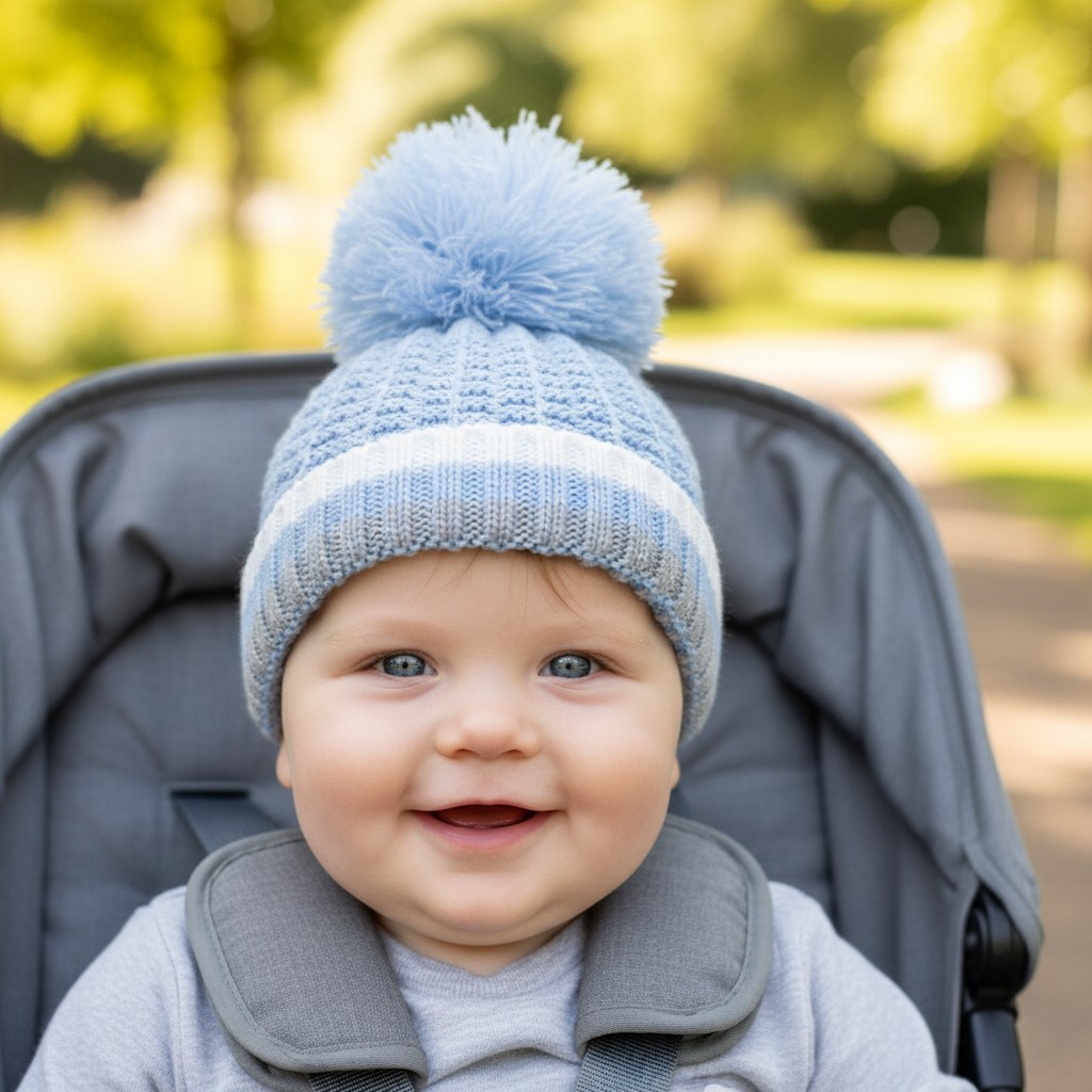 Soft Touch 4H648-B-BP 5023797311086 STH648-B-BP Pom pom hat (Newborn - 12 months)