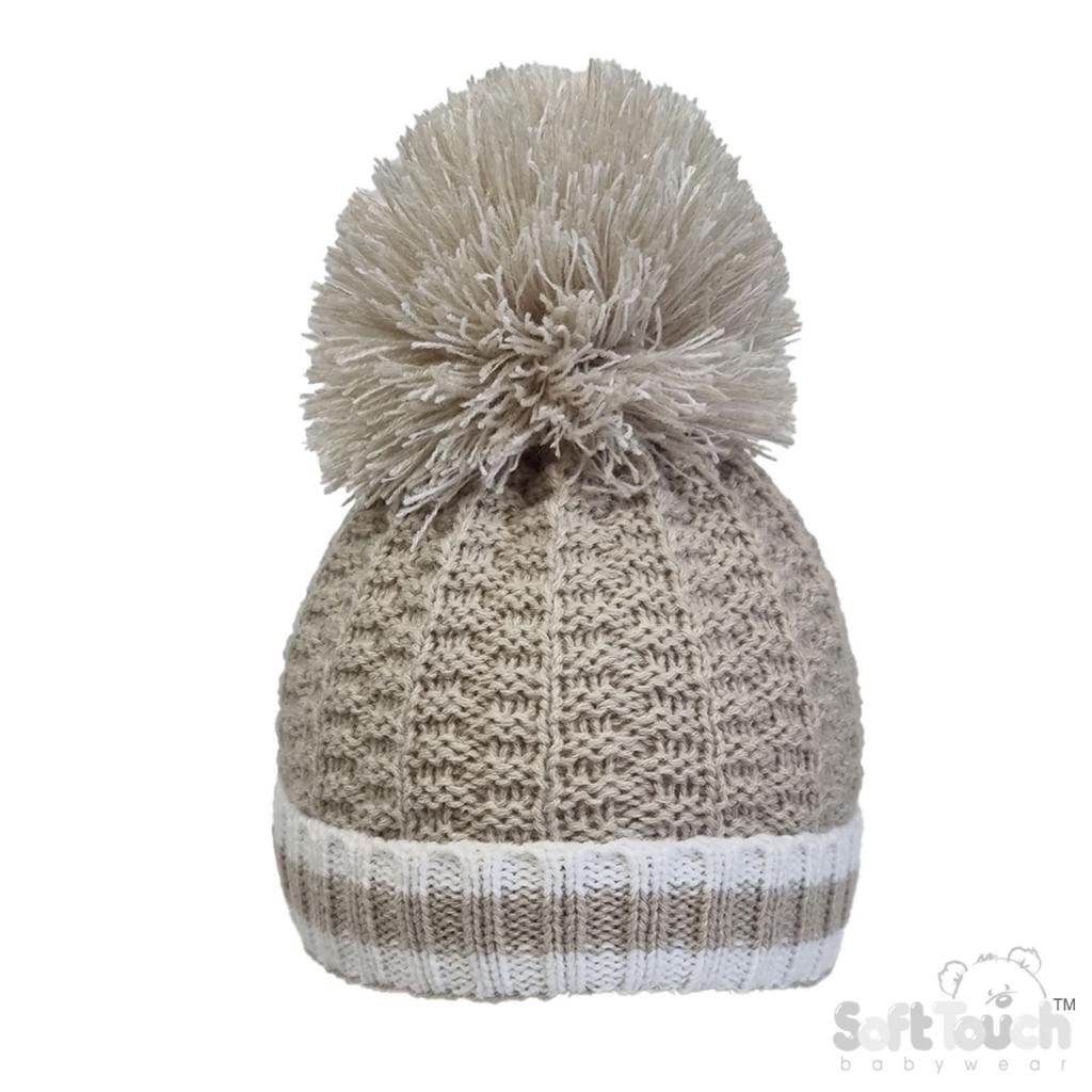 Soft Touch 4H648-BI-BP  STH648-Bi-BP Biscuit Pom Pom Hat  (Newborn - 12 months)