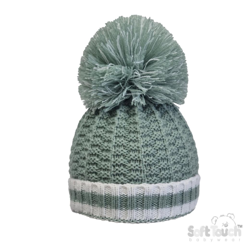 Soft Touch 4H648-SG-BP  STH648-SG-BP Sage Green Pom Pom Hat  (Newborn - 12 months)