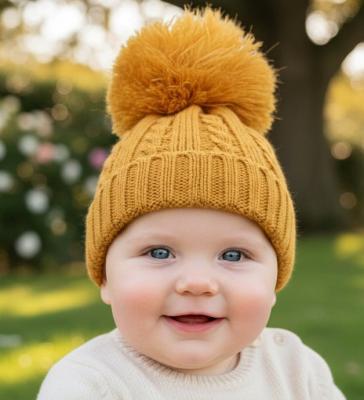STH650-M-S  Mustard Yellow Elegance Cable Knit Pom Hat  (NB-12)