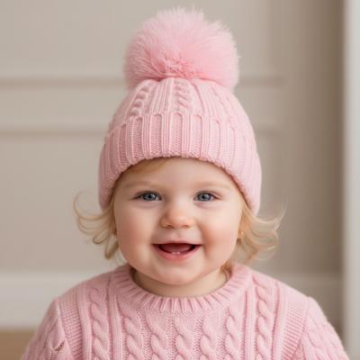 STH650-P-S  Pink Elegance Cable Knit Pom Pom Hat  (NB-12)