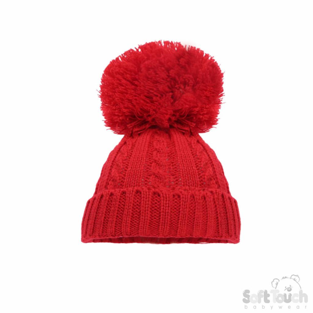 Soft Touch 4H650-R-SM 5023797310485 STH650-R-Sm Red Elegance Cable Knit Pom Pom Hat (NB-12)