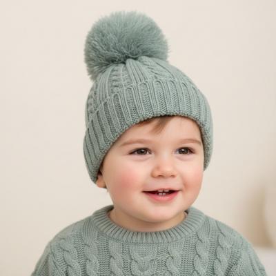 STH652-SG-M  Sage Green Elegance Cable Knit Pom Hat  (12-24m)
