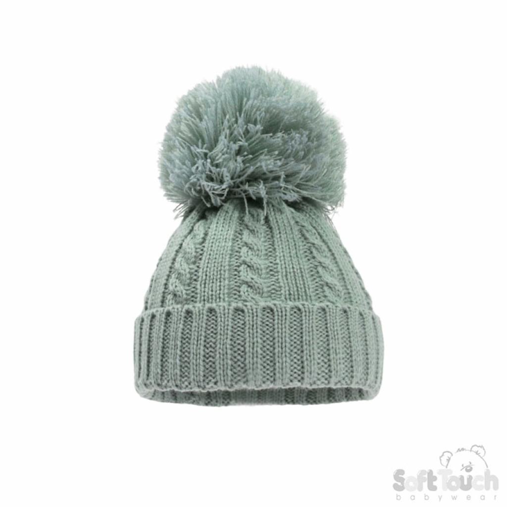 Soft Touch 4H652-SG-SM 5023797310478 STH652-SG-M Sage Green Elegance Cable Knit Pom Hat (12-24m)