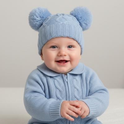 STH660-BB  Deluxe Blue Chain Knit Pom Pom Hat  (NB - 12m)
