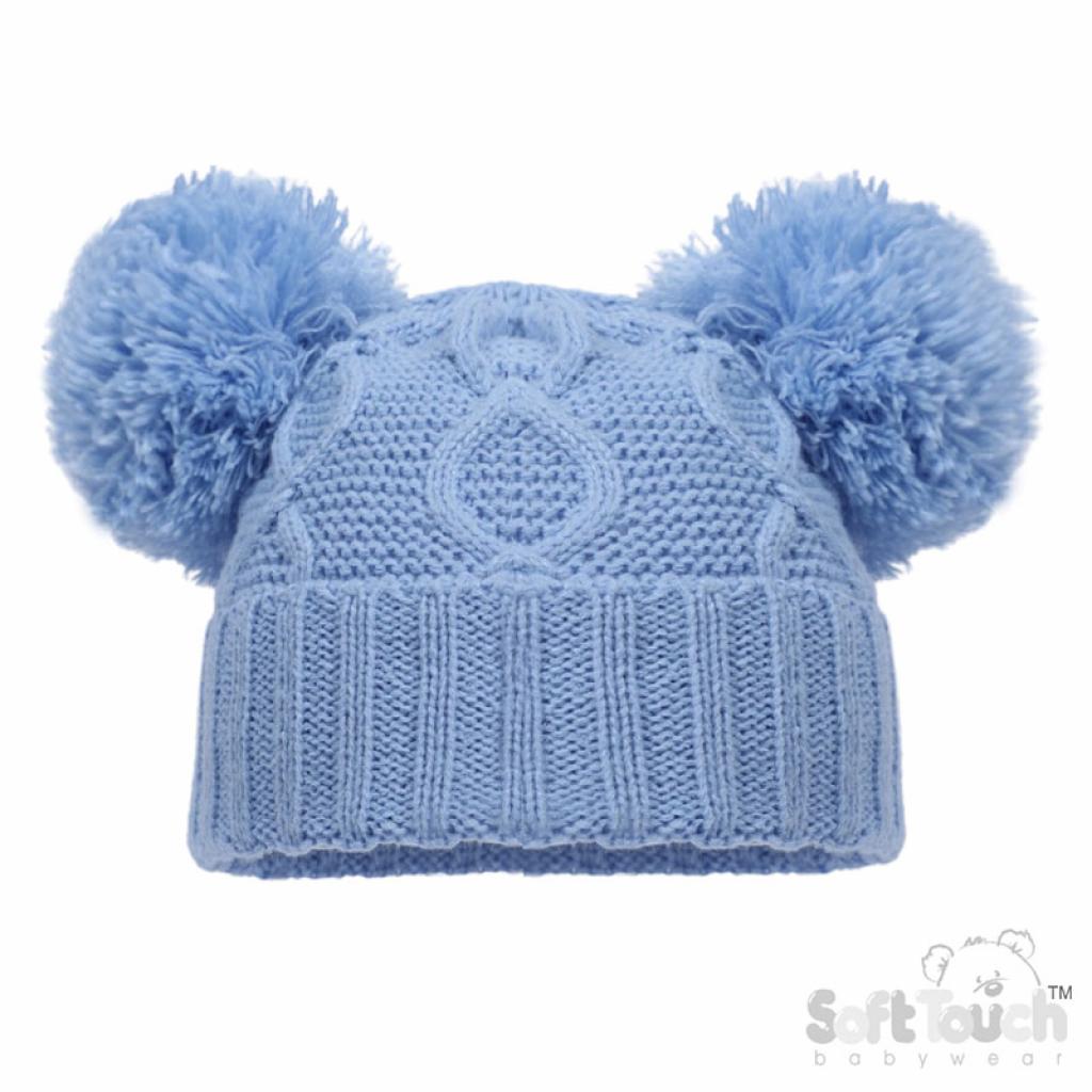 Soft Touch  * STH660-BB Deluxe Blue Chain Knit Pom Pom Hat (NB - 12m)