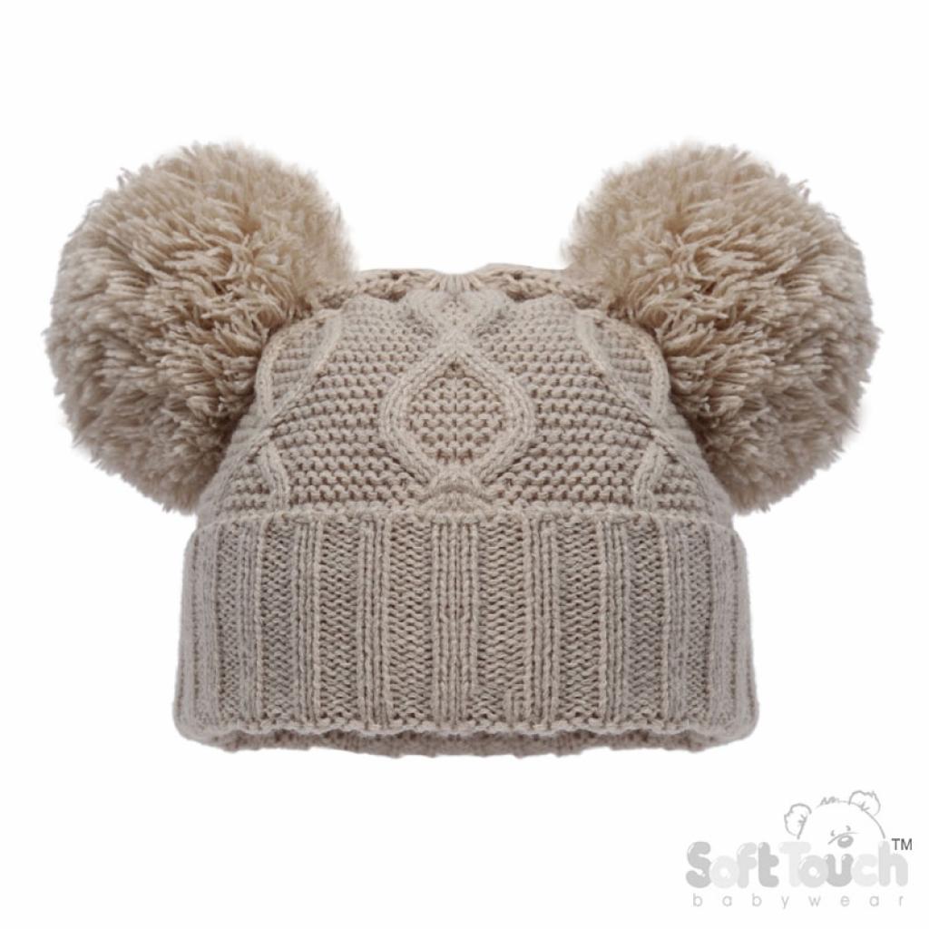 Soft Touch  * STH660-Bi Deluxe Biscuit Chain Knit Pom Pom Hat (NB - 12m)