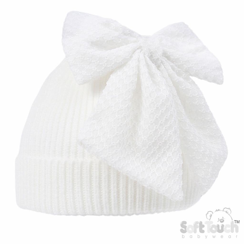 Soft Touch   STH668-W Chenille ribbed hat with bow (Newborn - 12 months)
