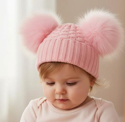 STH670-BP  Pink Deluxe Check Knit Pom Pom Hat  (NB-12m)