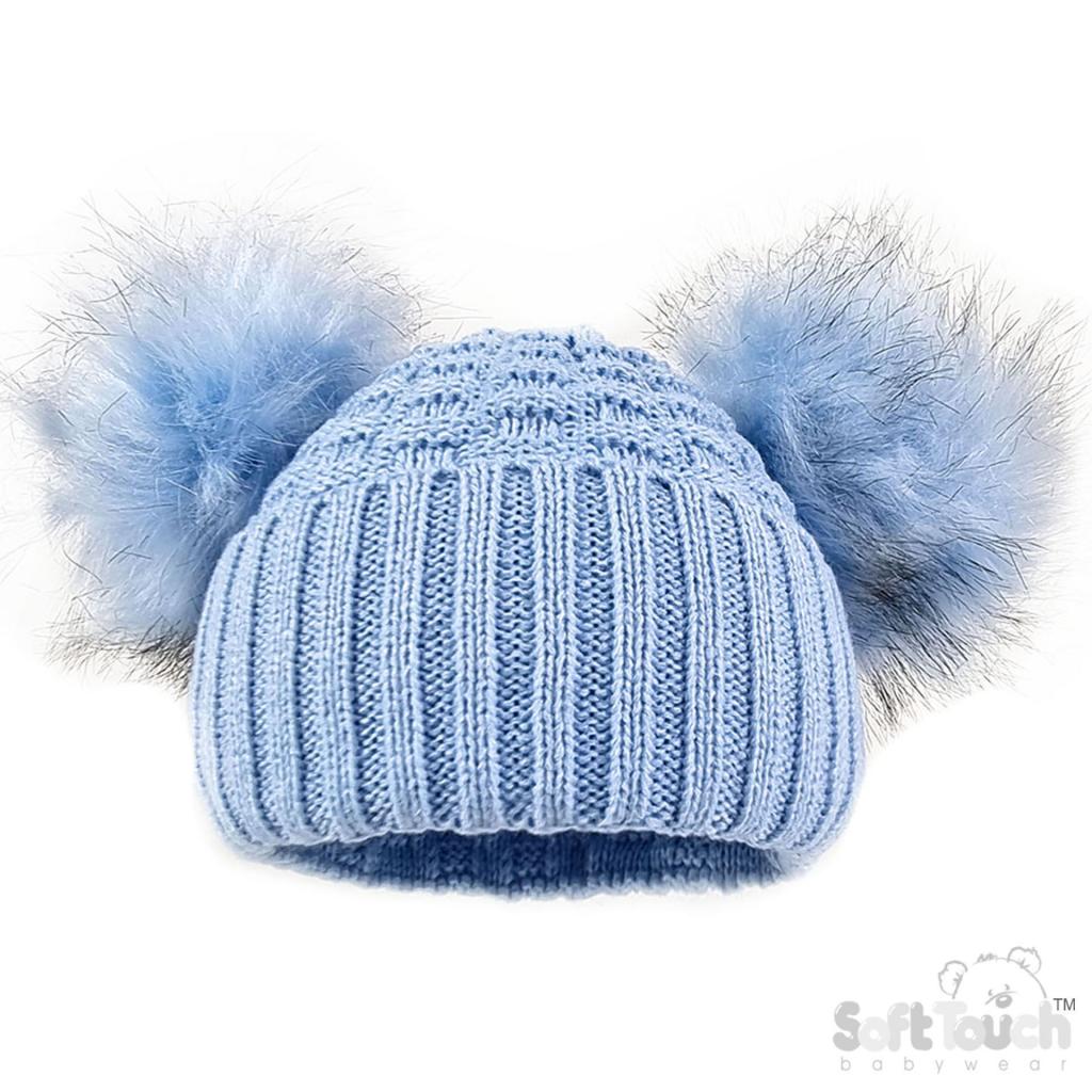 Soft Touch  5023797312175 STH670-BB1 Blue Deluxe Check Knit Pom Pom Hat (NB-12m)