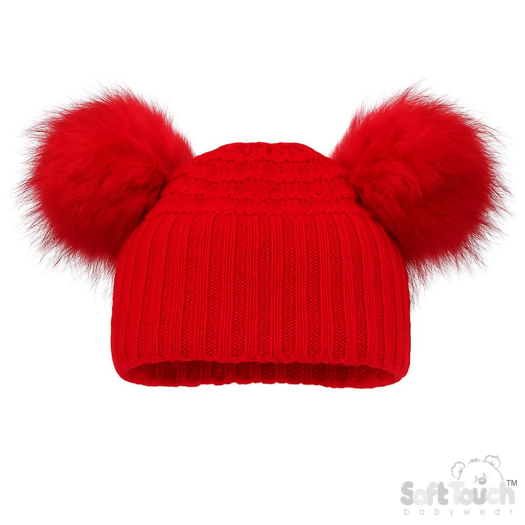 Soft Touch  5023797318917 STH670-R Red Deluxe Check Knit Pom Pom Hat (NB-12m)