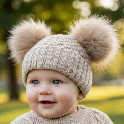 STH670-Bi  Biscuit Deluxe Check Knit Pom Pom Hat  (NB-12m)