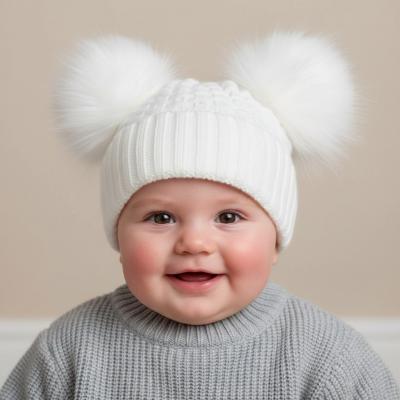 STH670-W  White Deluxe Check Knit Pom Pom Hat  (NB-12m)