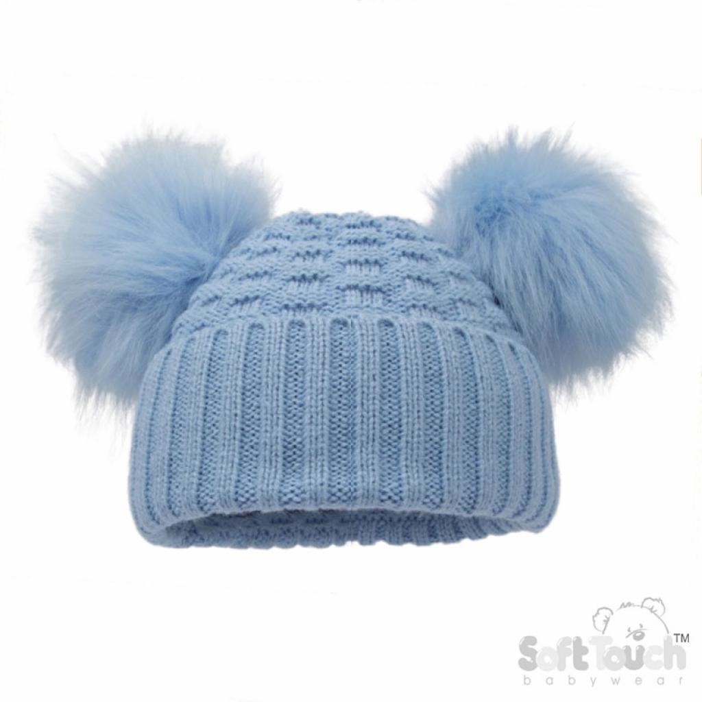 Soft Touch   STH672-BB Blue Deluxe Check Knit Pom Pom Hat (12-24m)