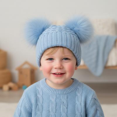 STH672BB  Blue Deluxe Check Knit Pom Pom Hat  (12-24m)