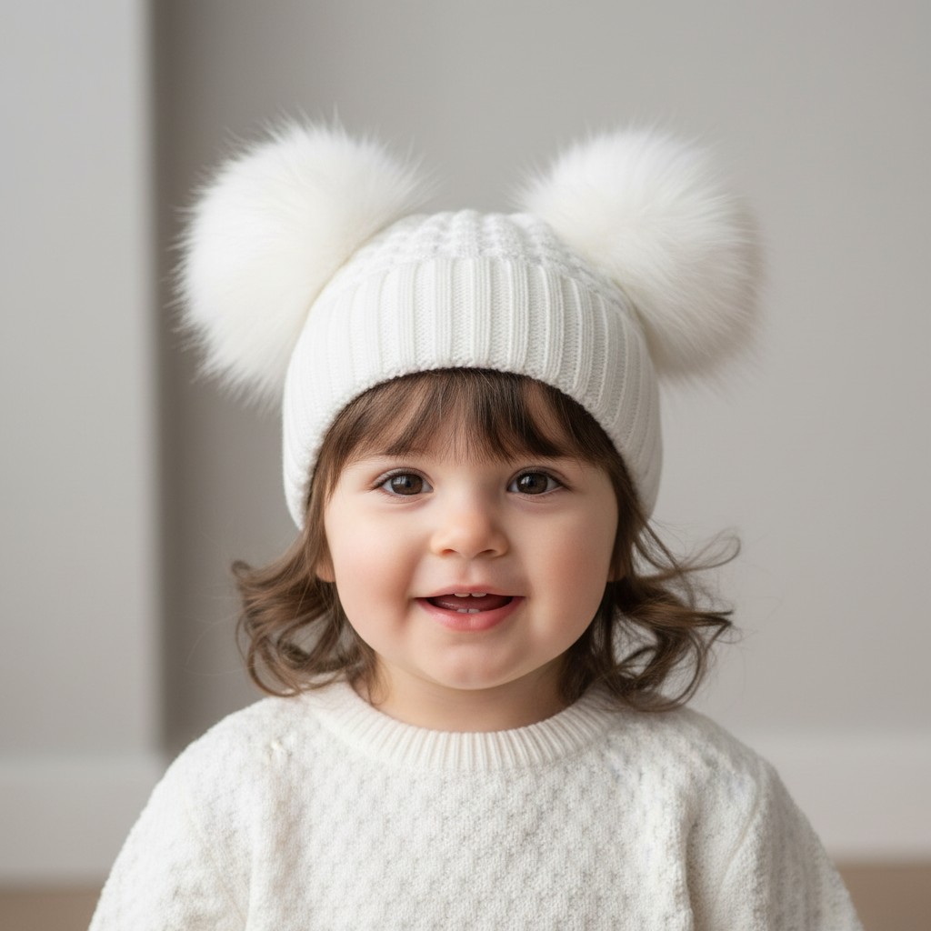 Soft Touch STH672W White Deluxe Check Knit Pom Pom Hat (12-24m)