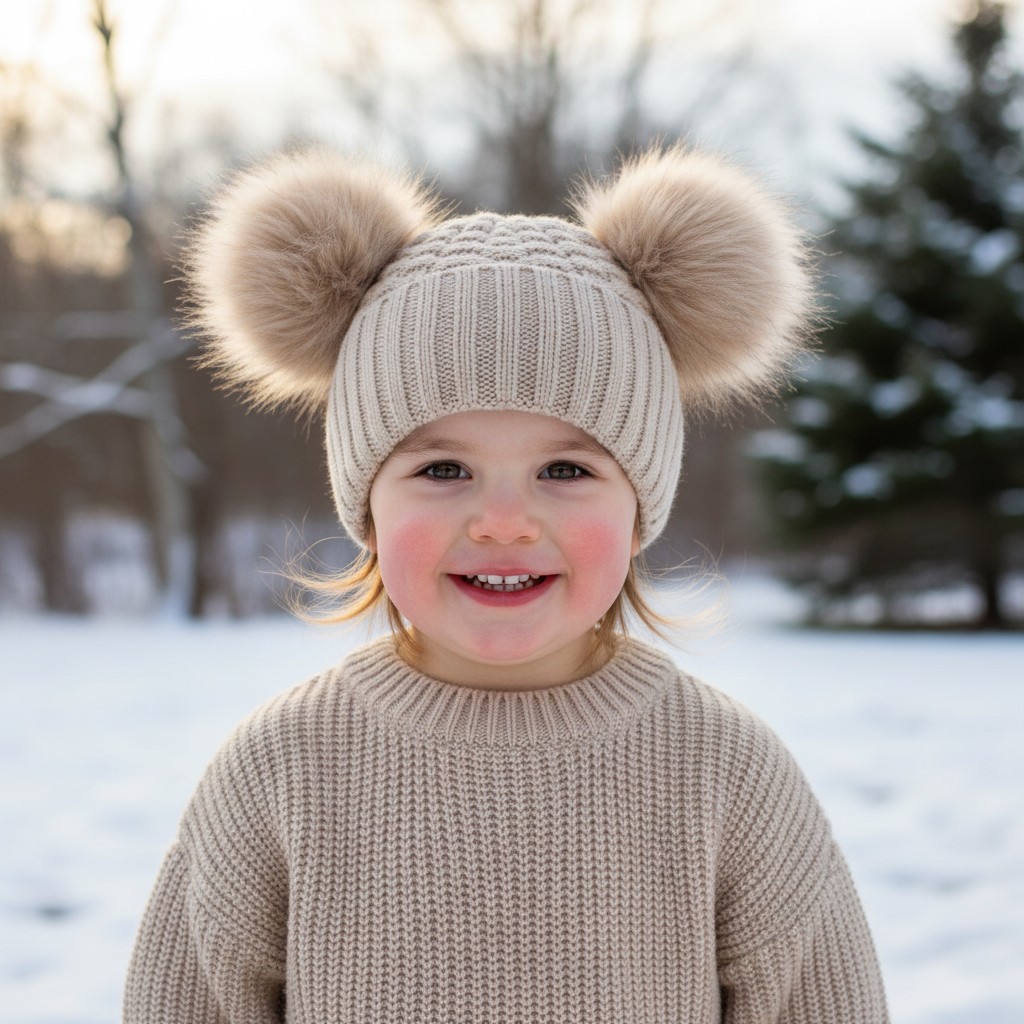 Soft Touch   STH674Bi Biscuit Deluxe Check Knit Pom Pom Hat (2-5 Years)