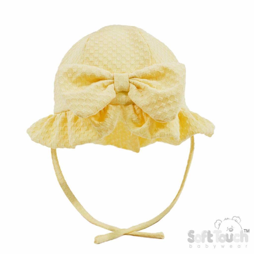 Soft Touch 4H20-MI 5023797311352 STH68-LEM Lemon Yellow Lined Checked Summer Hat (0-12 months)