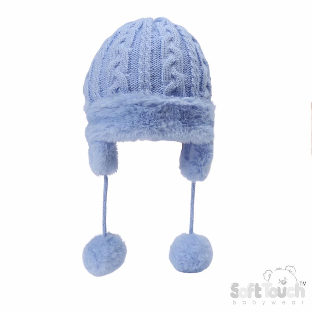Soft Touch   STH680-B Cable hat with fur and ear flaps (Nb-6 months)