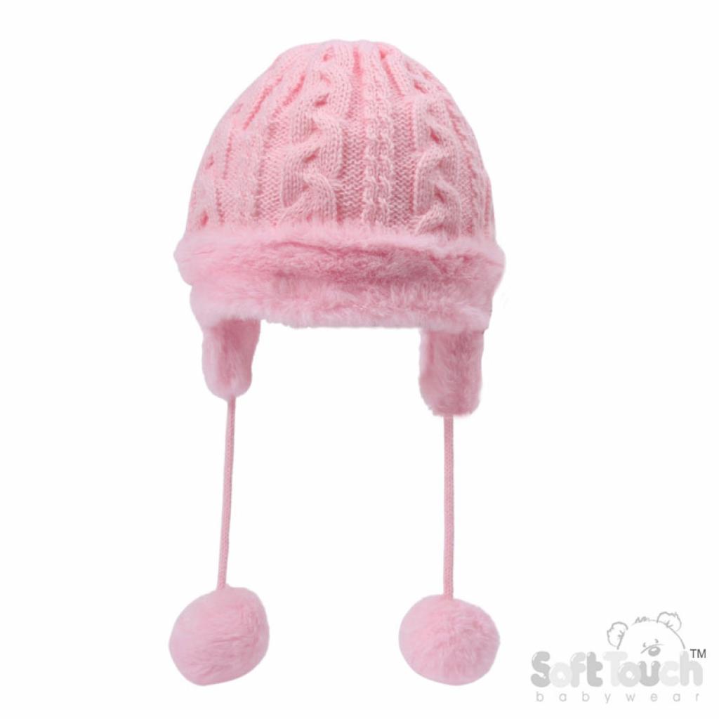 Soft Touch   STH680-P Cable hat with fur and ear flaps (Nb-6 months)